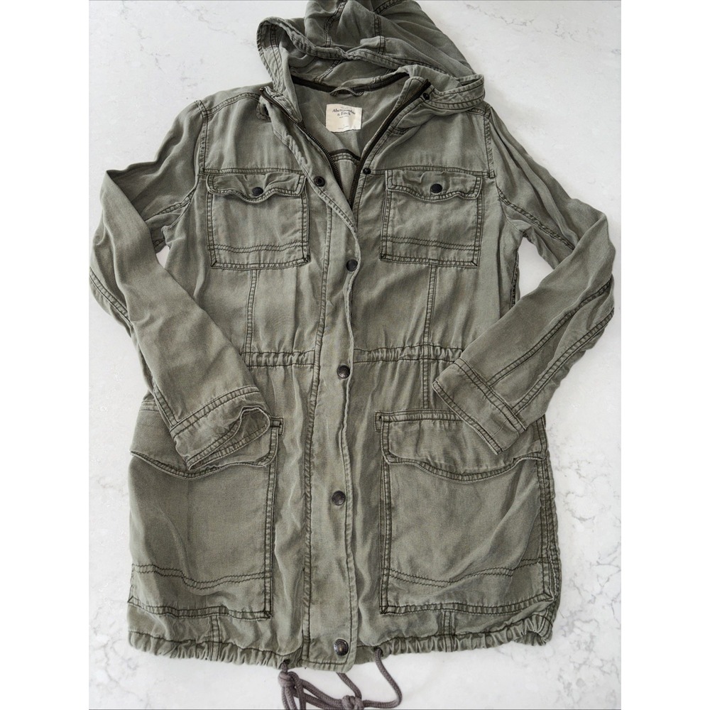 Abercrombie & Fitch Jacket Womens Small S Green Utility Military Hooded Full Zip
